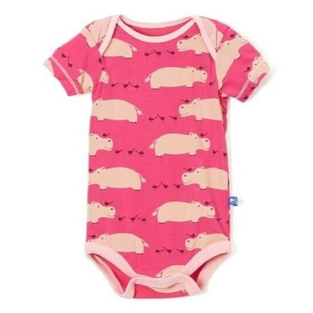 KICKEE PANTS Calypso Hippo Bodysuit Pink Baby Girl Boy Viscose Bamboo 6-12 M